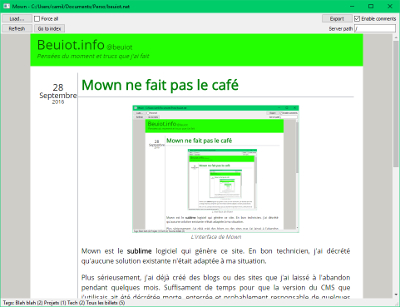 L'interface de Mown